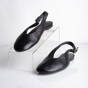 Massimo Dutti Womens Leather Slingback Ballet Flats Black US 7.5 EU 38 NWOT